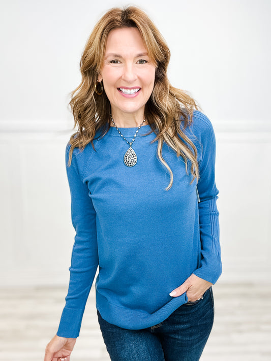 Blue Basic Is In Crew Neck Lightweight Long Sleeve Sweater Top