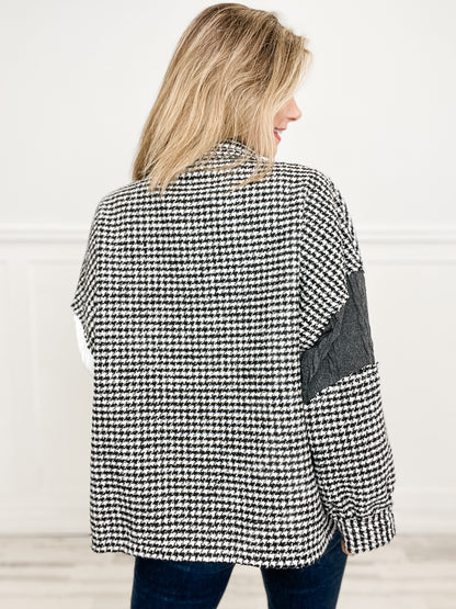 Houndstooth Sweater Panels Pocket Front Shacket