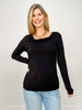 Black Friday -Classic Poly Blend Long Sleeve Ruched Top with Drop Neckline