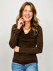Black Friday -Classic Poly Blend Long Sleeve Ruched Top with Drop Neckline