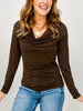 Black Friday -Classic Poly Blend Long Sleeve Ruched Top with Drop Neckline