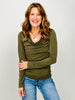 Black Friday -Classic Poly Blend Long Sleeve Ruched Top with Drop Neckline