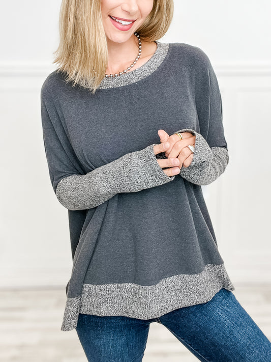 Long Sleeve Top with Hi-Lo Hem and Side Slits