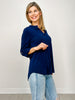 Lizzy 3/4" Length Sleeve Top with Mandarin Collar and Split Neckline in Navy