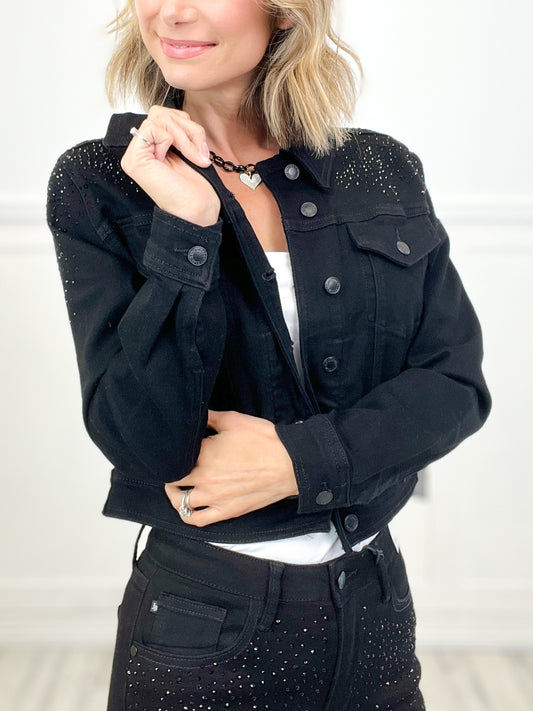 Judy Blue JETT Rhinestone Embellished Black Denim Jacket