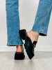 Lynn Chunky Platform Horsebit Slip On Loafer Mule in Black