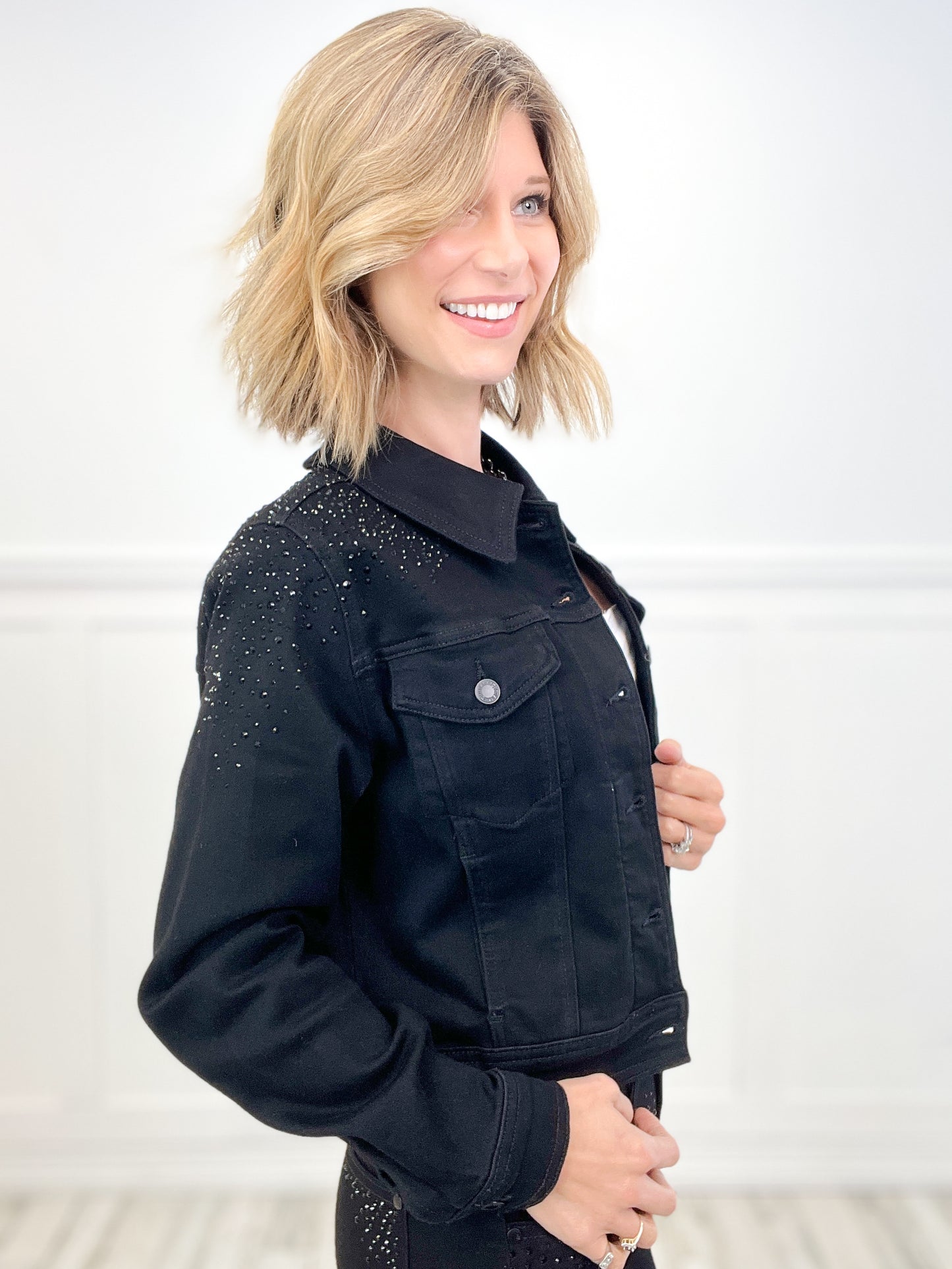 Judy Blue JETT Rhinestone Embellished Black Denim Jacket