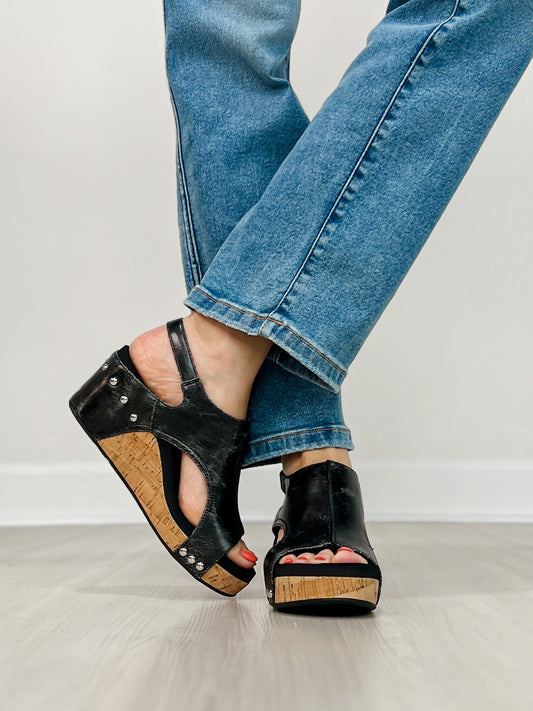 Corkys Carley Wedges in BLACK CRACKLE