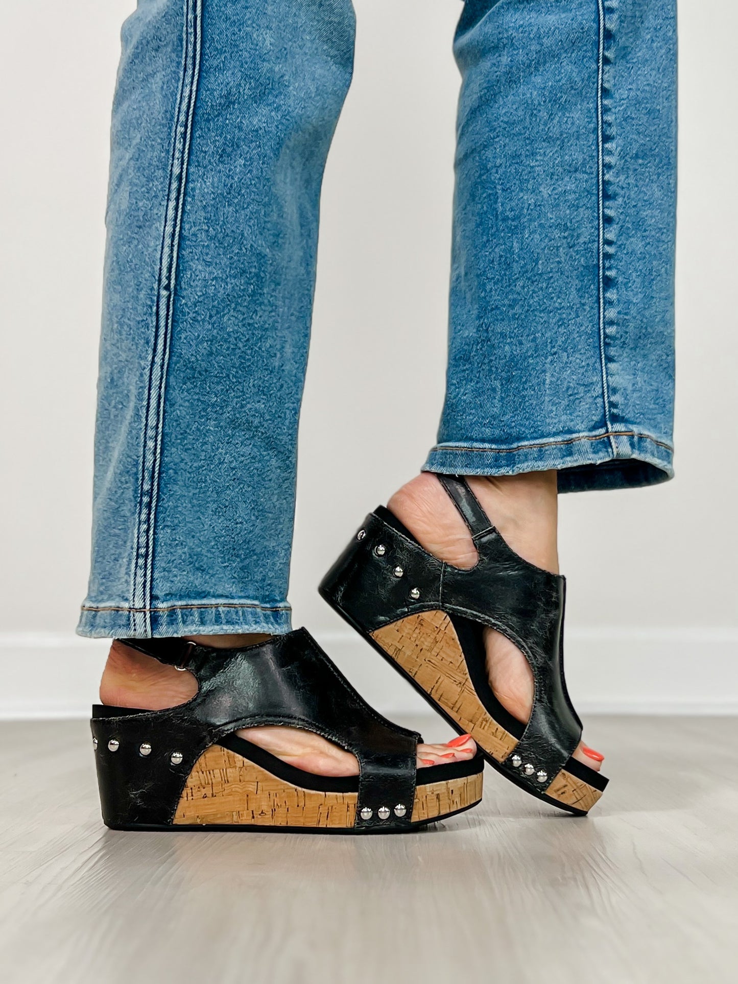 Corkys Carley Wedges in BLACK CRACKLE
