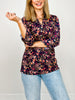 3/4 Sleeve Lizzy Top with 3-Button Neckline in Navy Floral