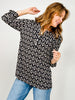 3/4 Sleeve Lizzy Top with 3-Button Neckline in Black Print