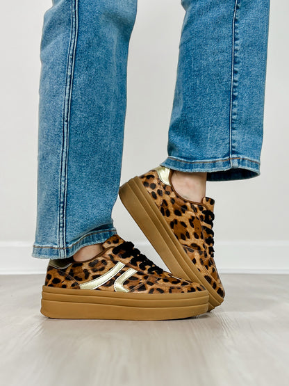 Semi Platform Double Stripe Low Sneakers in Leopard/Gold