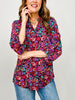 3/4 Sleeve Lizzy Top in Wine Floral Print