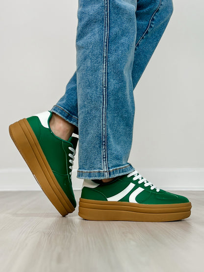 Semi Platform Double Stripe Low Sneakers in Green/White