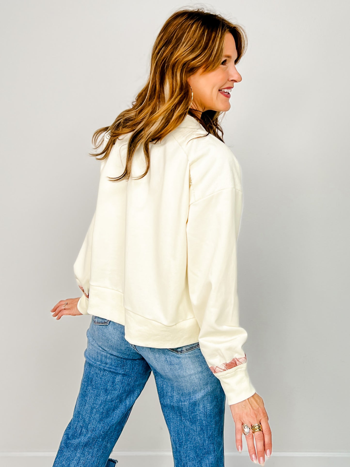 Floral Embroidered Button Up Long Sleeve Sweatshirt