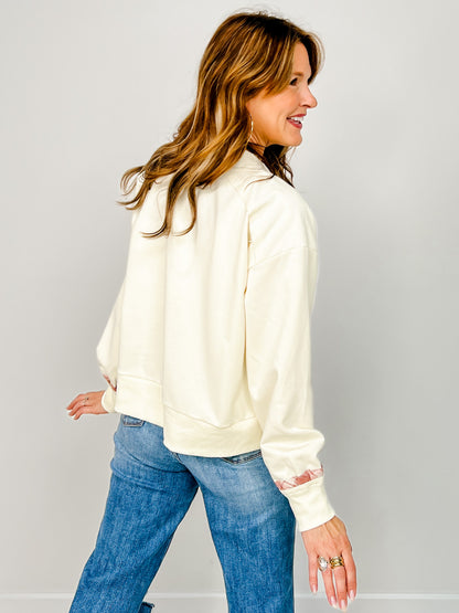 Floral Embroidered Button Up Long Sleeve Sweatshirt