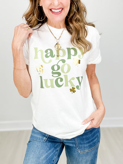 Happy Go Lucky Gold Foil Graphic Tee