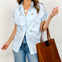 Cap Sleeve Collared Button Front Top with Crystals