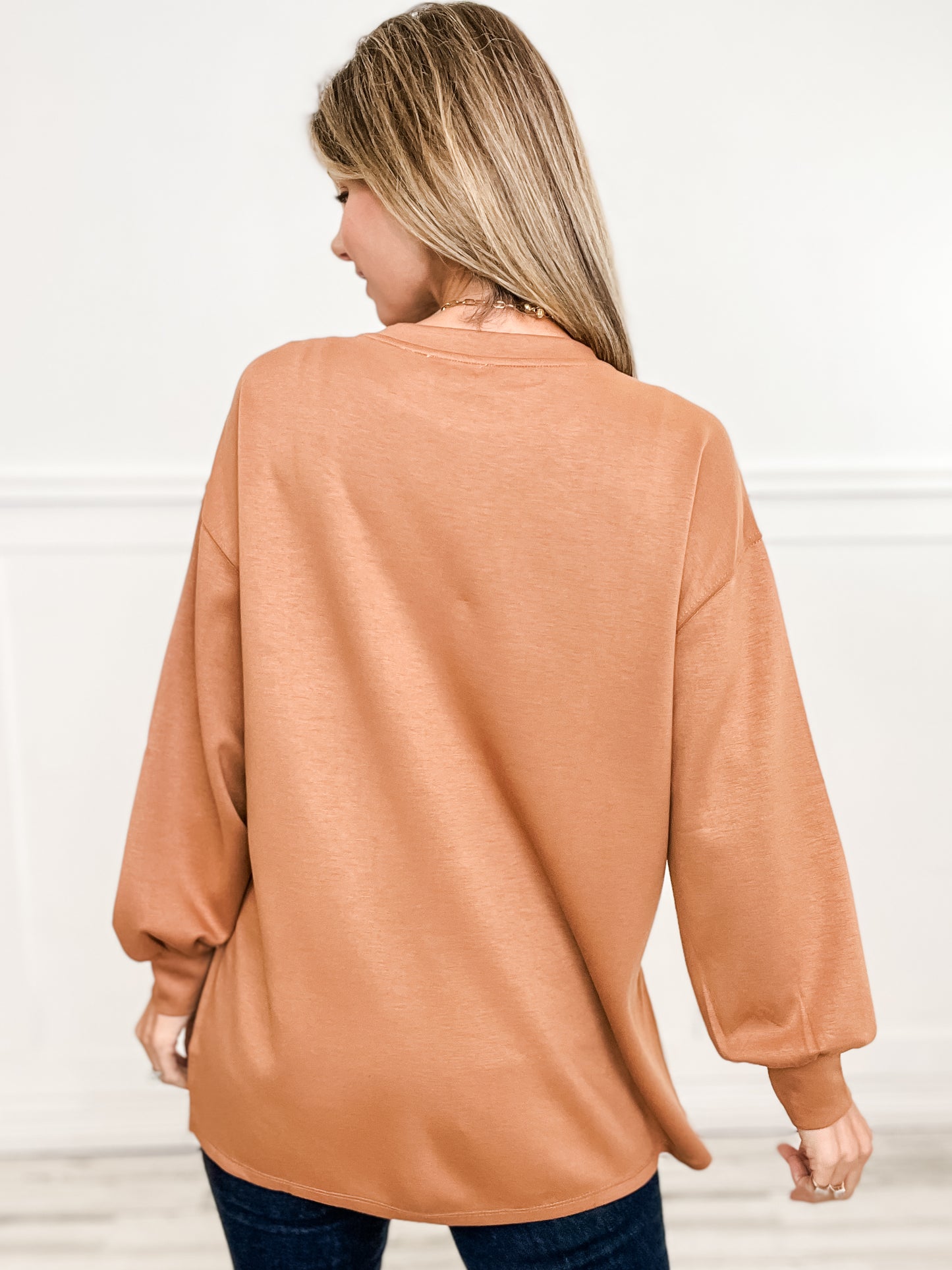 Long Sleeve Solid Knit Top with Hi-Lo Hem