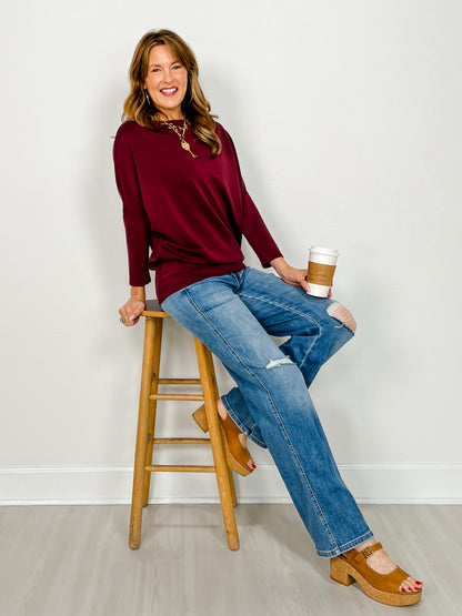Long Sleeve Scuba Fabric Dolman Sleeve Top