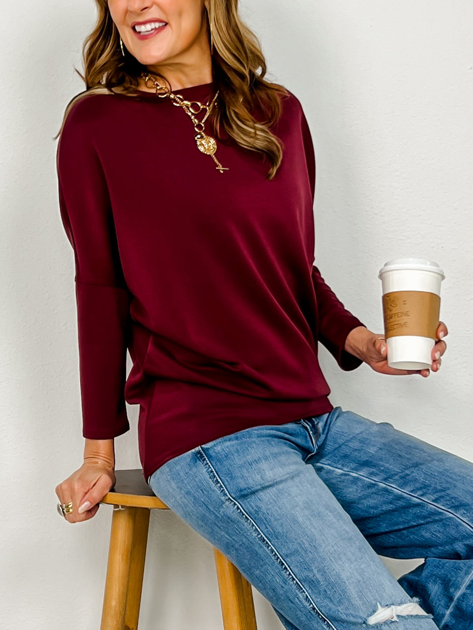 Long Sleeve Scuba Fabric Dolman Sleeve Top