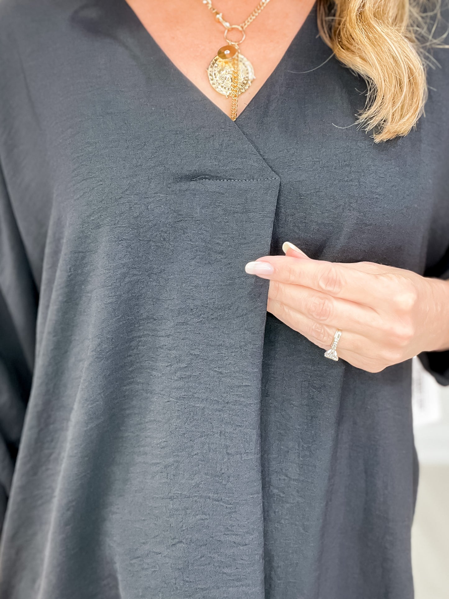 V-Neck Half Sleeve Top with Button Detail Sleeves