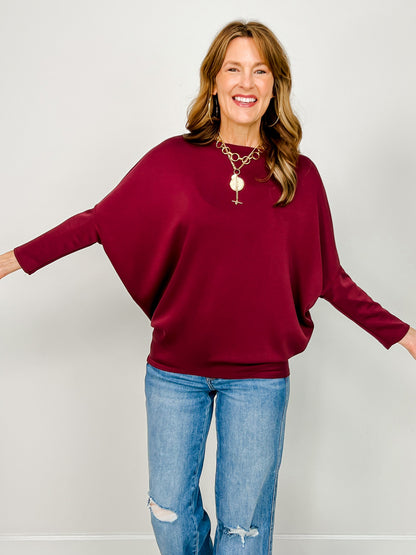 Long Sleeve Scuba Fabric Dolman Sleeve Top
