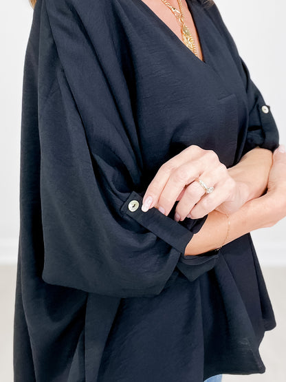 V-Neck Half Sleeve Top with Button Detail Sleeves