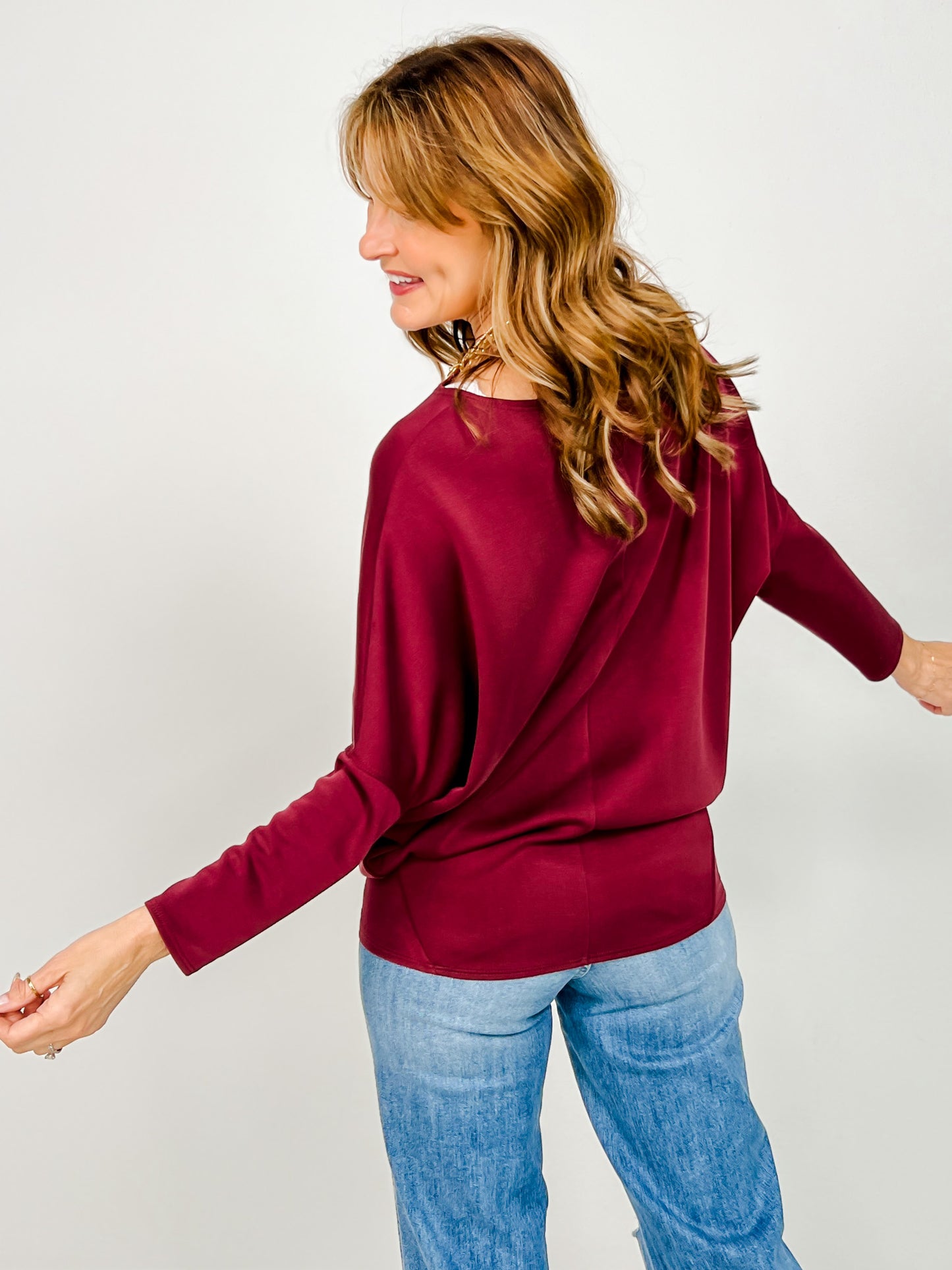 Long Sleeve Scuba Fabric Dolman Sleeve Top