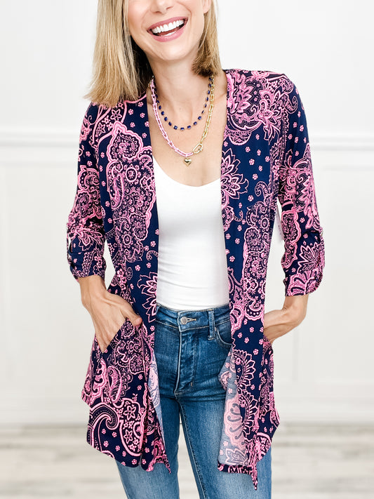 Wrinkle Free Adrian Cardigan Navy Pink