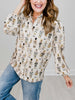 Long Sleeve Button Down Collared Nutcracker Top