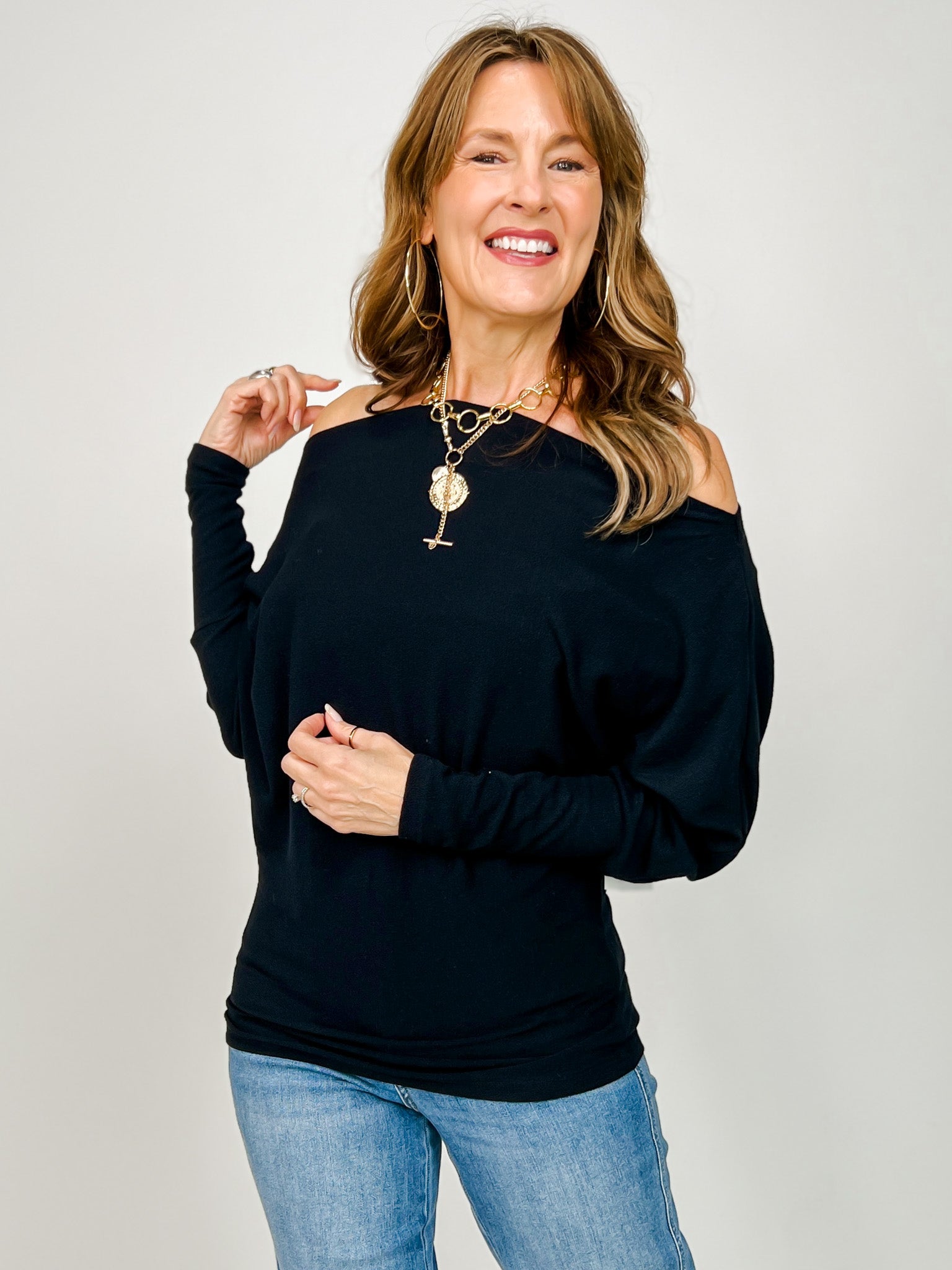 Hacci Long Sleeve Off Shoulder Top