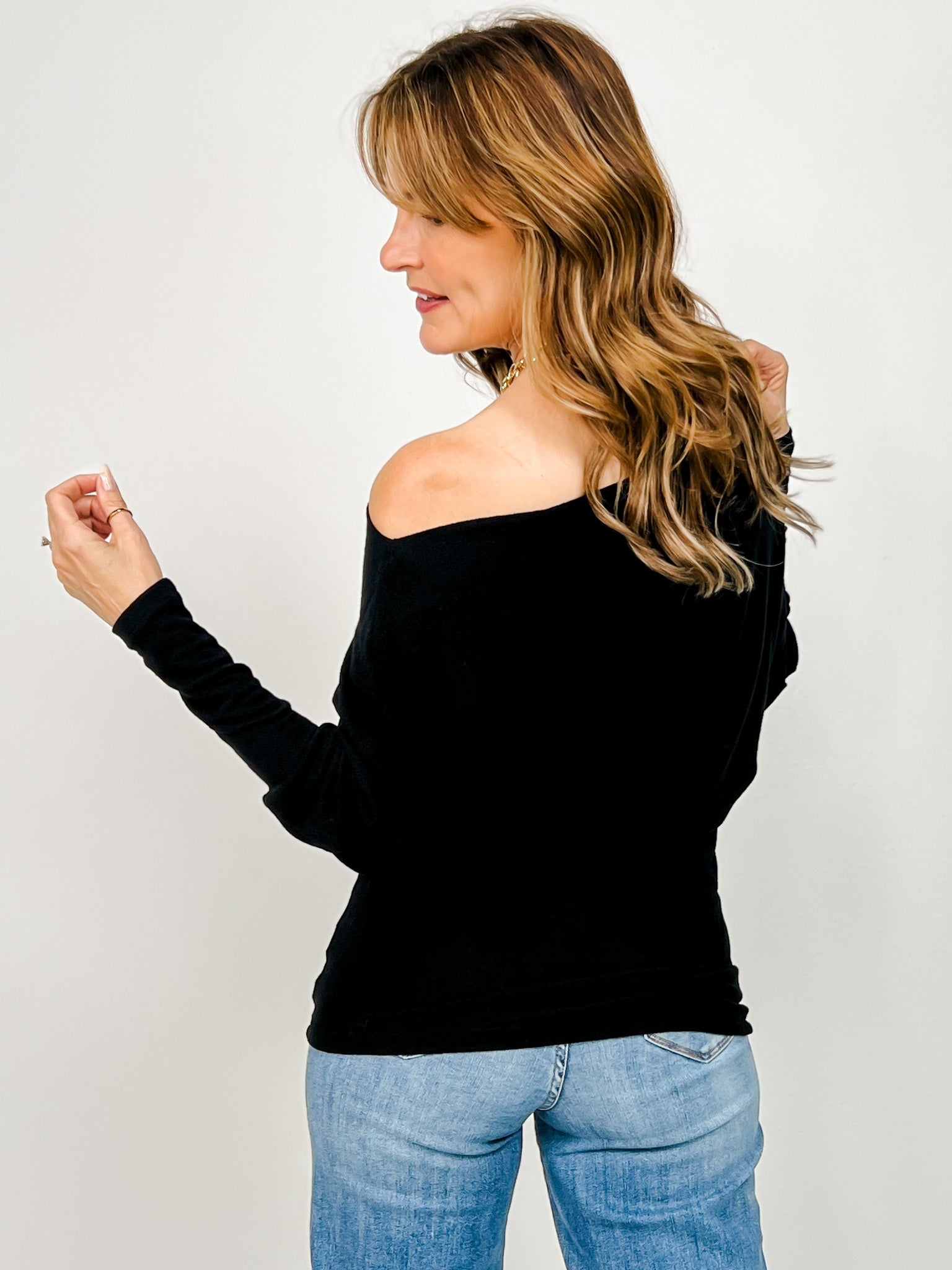 Hacci Long Sleeve Off Shoulder Top