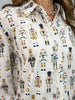 Long Sleeve Button Down Collared Nutcracker Top