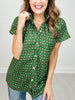 Short Sleeve Christmas Print Button Up Collared Top