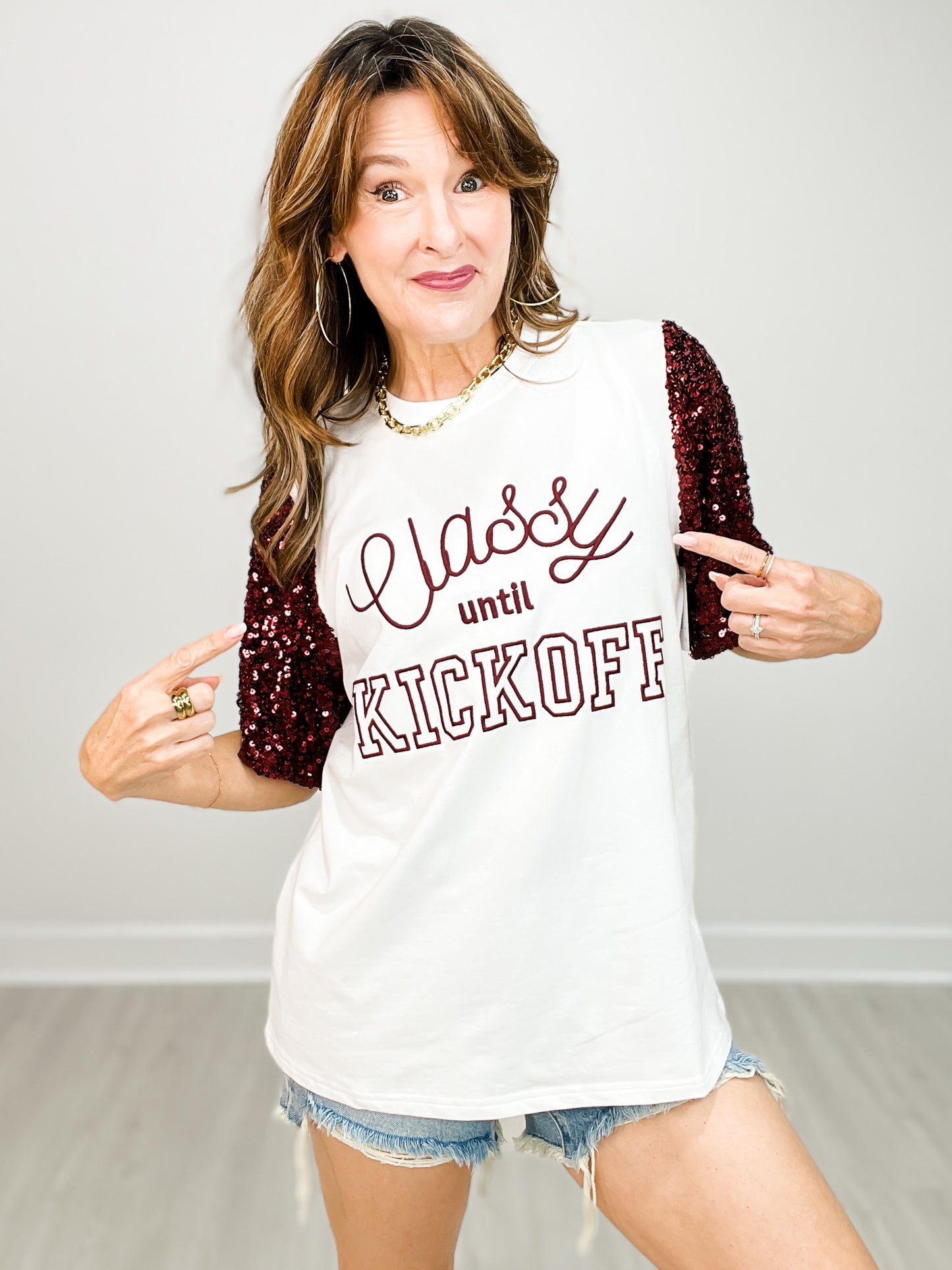 Classy Until Kickoff Tee- Maroon