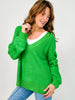 Ribbed Knit Hem V-Neck Sweater