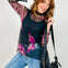 Bold Floral Print Mesh Top with Lettuce Hem