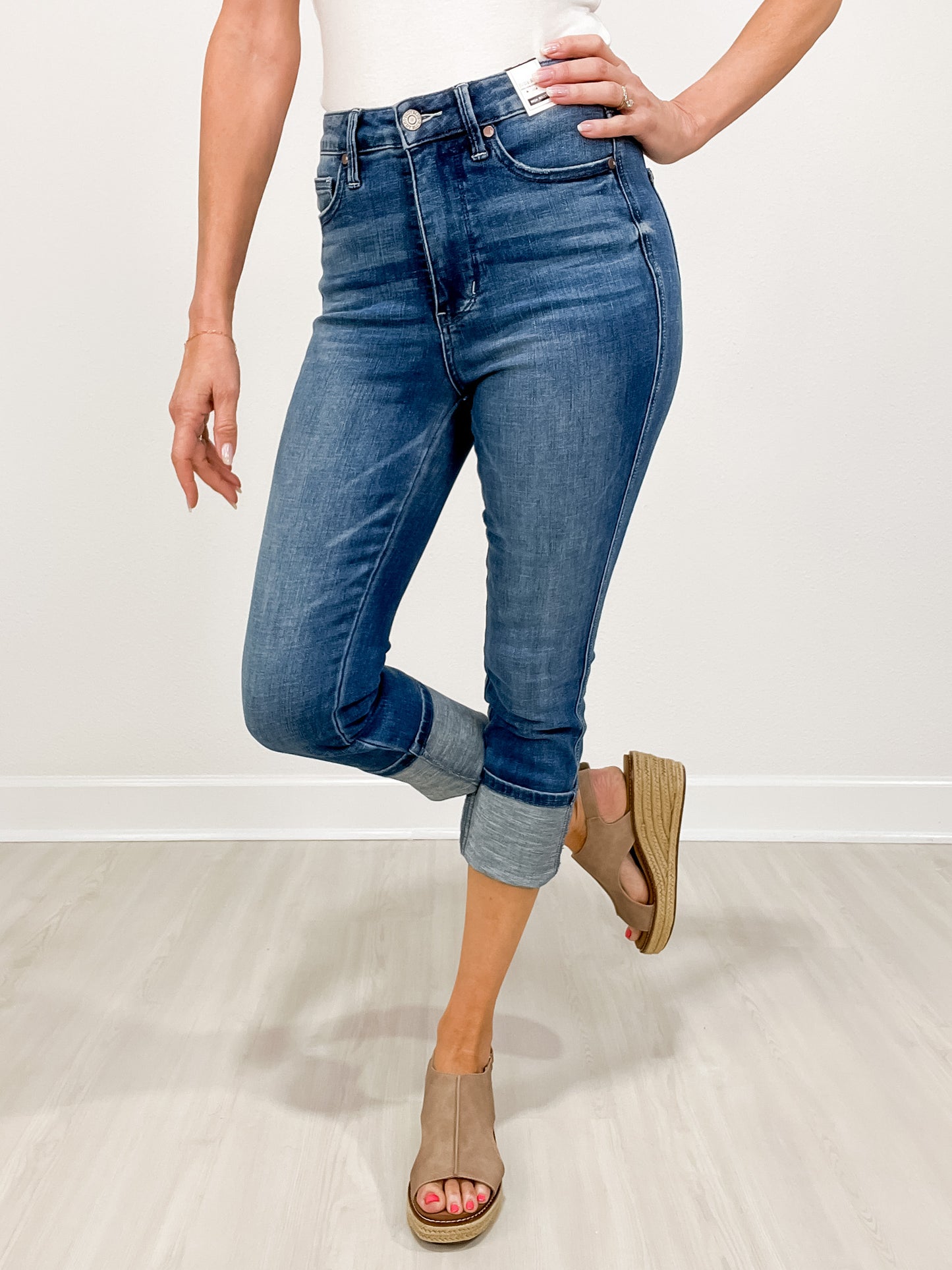 Judy Blue FRANKIE High Waist Tummy Control Cuff Capri Jeans