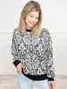 Long Sleeve Damask Print Top with Rounded Neckline