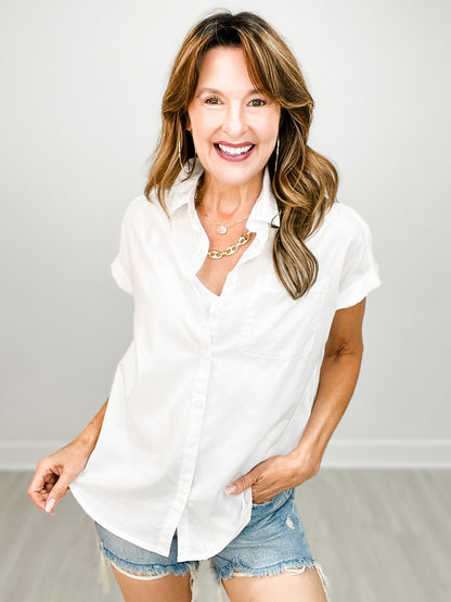Short Sleeve Button-Down Front and Back Collared Top