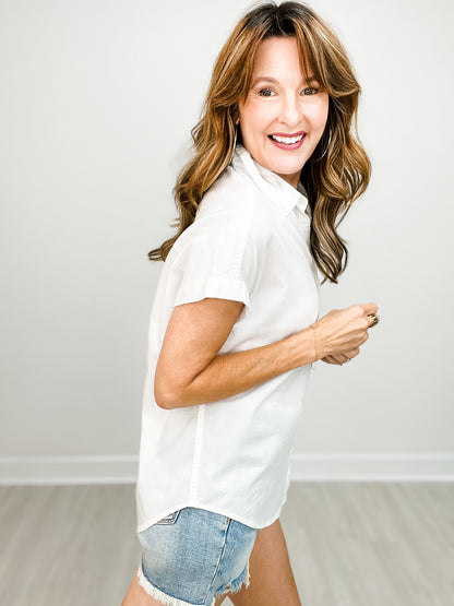 Short Sleeve Button-Down Front and Back Collared Top