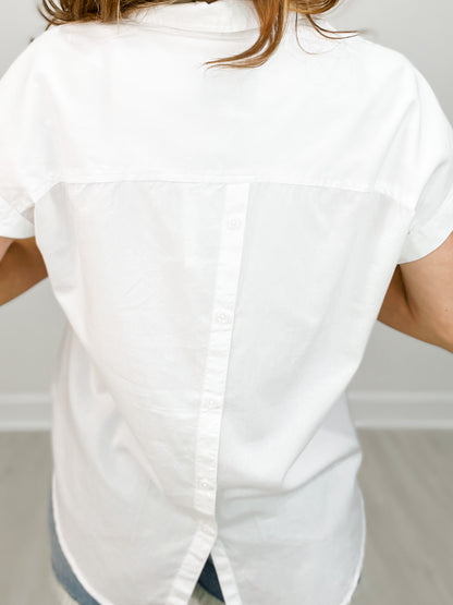Short Sleeve Button-Down Front and Back Collared Top