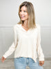 Long Sleeve Collared Cable Knit Top with V-Neckline