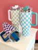 Tiffany Blue Checkered 40oz. Tumbler With Handle Matte Finish