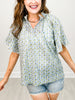 The Bell Green and Blue Short Sleeve Top