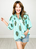 Floral Print Flowy Bubble Sleeve Top with Tie Neckline