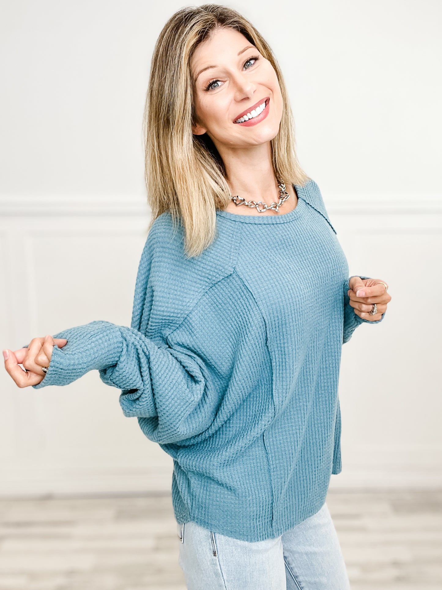 Round Neck Basic Long Bubble Sleeve Top