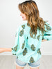 Floral Print Flowy Bubble Sleeve Top with Tie Neckline