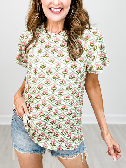 Flower Fields Short Sleeve Basic Top
